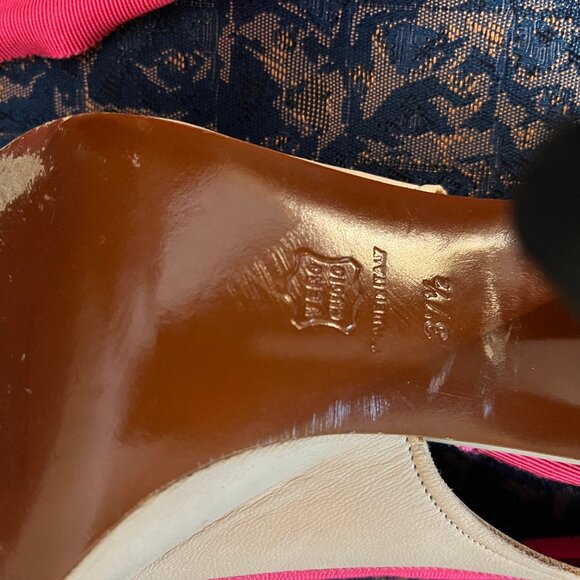 LANVIN Eté 2009 Beige and Pink Canvas Slingback Peep Toe Sandals Size 37.5 - Picture 6 of 15